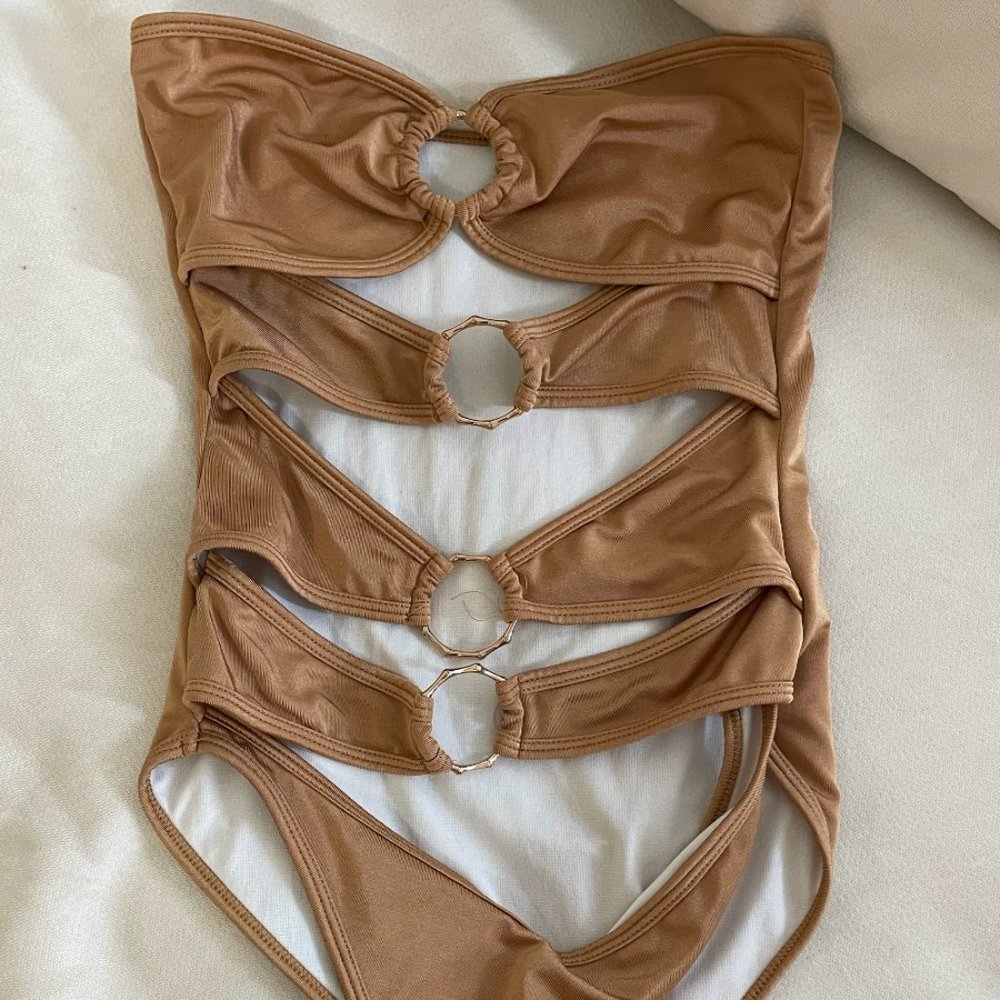 One Piece Cut out Gold Swimsuit